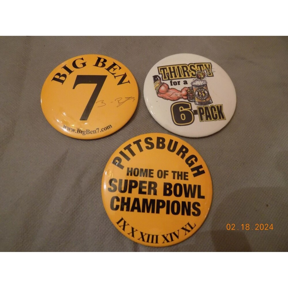 Lot of Pittsburgh Steeler pins Big Ben Roethlisberger, Super Bowl pin
